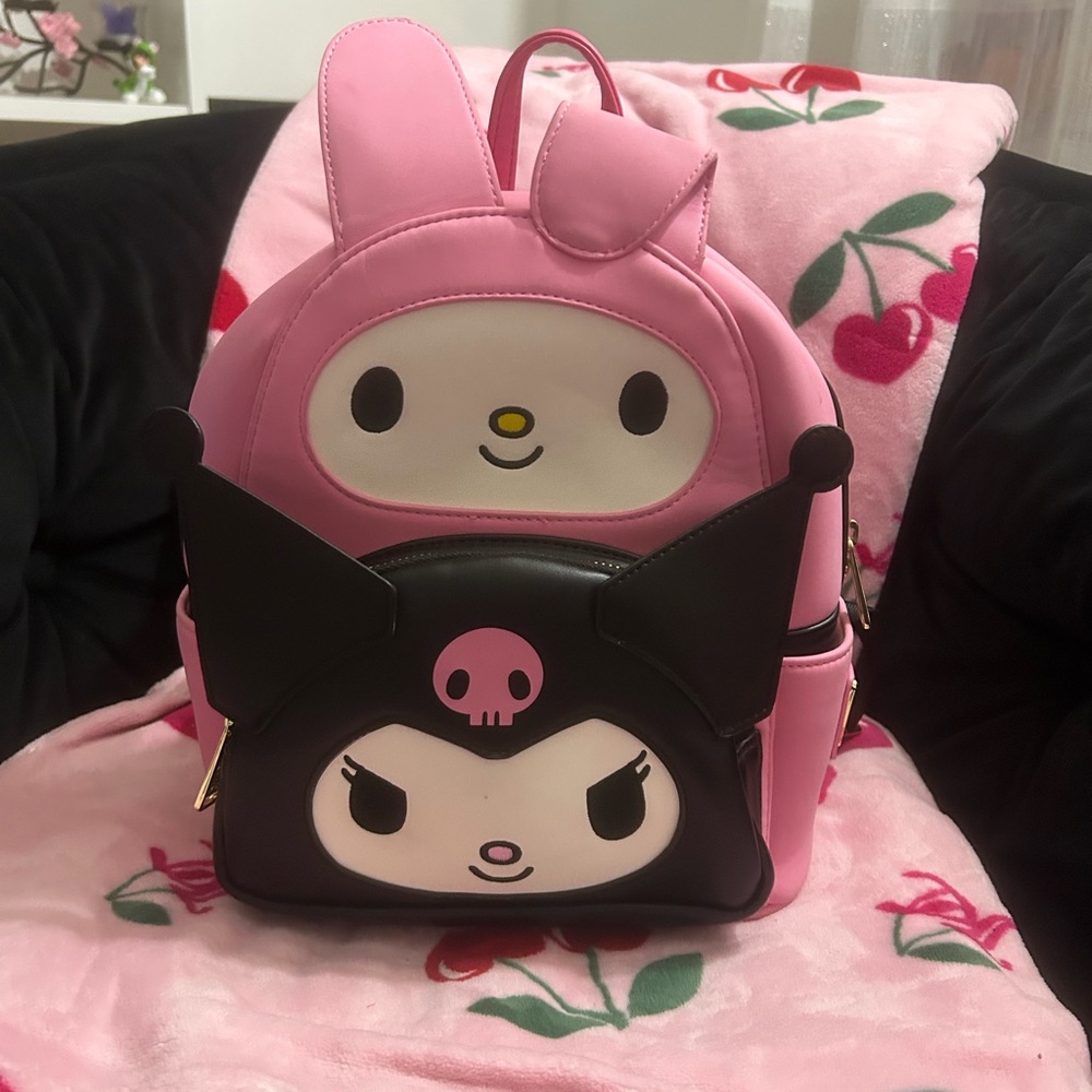 Loungefly Pink and Black Sanrio My Melody & Kuromi Mini Backpack